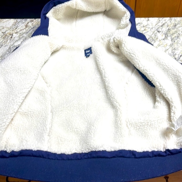 Women’s Navy Blue Gap Bomber Jacket Sherpa Lined Size Medium - Picture 7 of 9